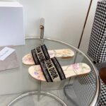 Dior Women CD Dway Slide Beige Multicolor Raffia Embroidered Petites Fleurs - Image 5