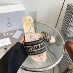 Dior Women CD Dway Slide Beige Multicolor Raffia Embroidered Petites Fleurs - Image 9