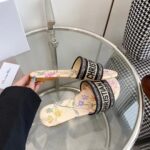 Dior Women CD Dway Slide Beige Multicolor Raffia Embroidered Petites Fleurs - Image 8
