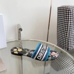 Dior Women CD Dway Slide Black Multicolor Embroidered Cotton Dior Petites Fleurs - Image 2