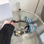 Dior Women CD Dway Slide Black Multicolor Embroidered Cotton Dior Petites Fleurs - Image 7