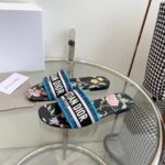 Dior Women CD Dway Slide Black Multicolor Embroidered Cotton Dior Petites Fleurs - Image 4