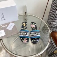 Dior Women CD Dway Slide Black Multicolor Embroidered Cotton Dior Petites Fleurs (7)