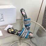 Dior Women CD Dway Slide Black Multicolor Embroidered Cotton Dior Petites Fleurs - Image 3