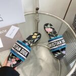 Dior Women CD Dway Slide Black Multicolor Embroidered Cotton Dior Petites Fleurs - Image 6