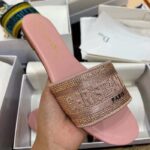 Dior Women CD Dway Slide Pink Cotton Embroidered Metallic Thread Strass - Image 5