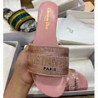 Dior Women CD Dway Slide Pink Cotton Embroidered Metallic Thread Strass (2)