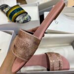 Dior Women CD Dway Slide Pink Cotton Embroidered Metallic Thread Strass - Image 3