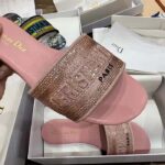Dior Women CD Dway Slide Pink Cotton Embroidered Metallic Thread Strass - Image 6