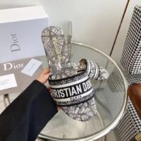 Dior Women CD Dway Slide White Black Embroidered Cotton Plan De Paris (10)