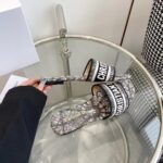 Dior Women CD Dway Slide White Black Embroidered Cotton Plan De Paris - Image 8