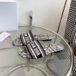 Dior Women CD Dway Slide White Black Embroidered Cotton Plan De Paris - Image 4