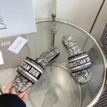 Dior Women CD Dway Slide White Black Embroidered Cotton Plan De Paris - Image 9