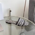 Dior Women CD Dway Slide White Black Embroidered Cotton Plan De Paris - Image 2