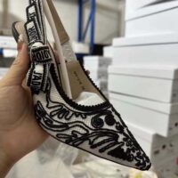 Dior Women CD J’Adior Slingback Pump Black White Ornamental Cotton Cornely Embroidery (5)