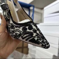 Dior Women CD J’Adior Slingback Pump Black White Ornamental Cotton Cornely Embroidery (5)