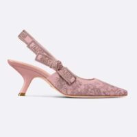 Dior Women CD J’Adior Slingback Pump Pink Gray Embroidered Cotton Toile De Jouy Sauvage (2)