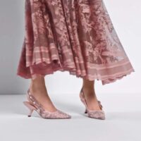 Dior Women CD J’Adior Slingback Pump Pink Gray Embroidered Cotton Toile De Jouy Sauvage (2)