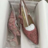 Dior Women CD J’Adior Slingback Pump Pink Gray Embroidered Cotton Toile De Jouy Sauvage (2)
