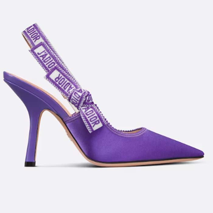 Dior Women CD J'Adior Slingback Pump Purple Embroidered Satin Cotton 10 CM Heel