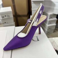 Dior Women CD J’Adior Slingback Pump Purple Embroidered Satin Cotton 10 CM Heel (3)