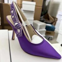 Dior Women CD J’Adior Slingback Pump Purple Embroidered Satin Cotton 10 CM Heel (3)