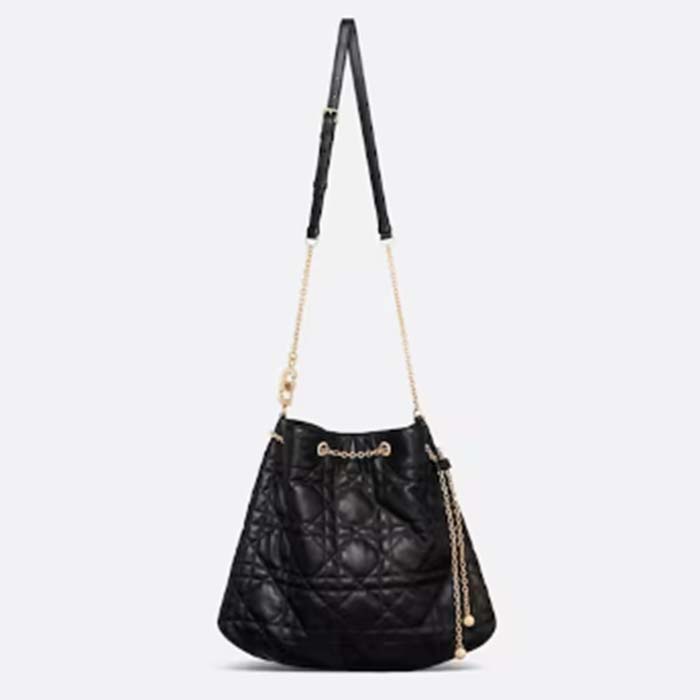 Dior Women CD Large Ammi Bag Black Supple Macrocannage Lambskin