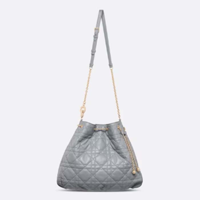 Dior Women CD Large Ammi Bag Ethereal Gray Supple Macrocannage Lambskin