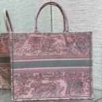 Dior Women CD Large Book Tote Pink Gray Toile De Jouy Sauvage Embroidery - Imagen 3