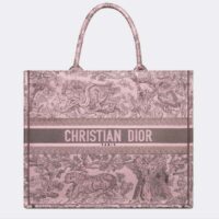 Dior Women CD Large Book Tote Pink Gray Toile De Jouy Sauvage Embroidery (3)