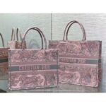 Dior Women CD Large Book Tote Pink Gray Toile De Jouy Sauvage Embroidery - Imagen 7