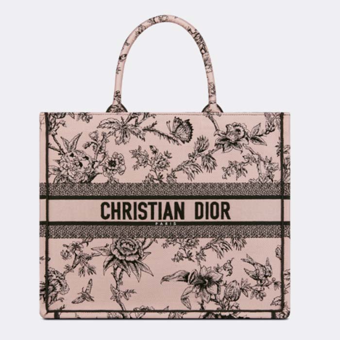 Dior Women CD Large Book Tote Powder Pink Dior Jardin Botanique Embroidery