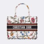 Borsa a tracolla media Dior da donna CD, bianca e multicolore, con ricamo Dior Petites Fleurs