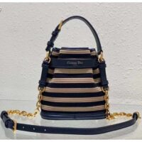 Dior Women CD Medium C’est Dior Bag Natural Denim Blue Marinière Raffia (5)