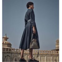 Dior Women CD Medium C’est Dior Bag Natural Denim Blue Marinière Raffia (5)