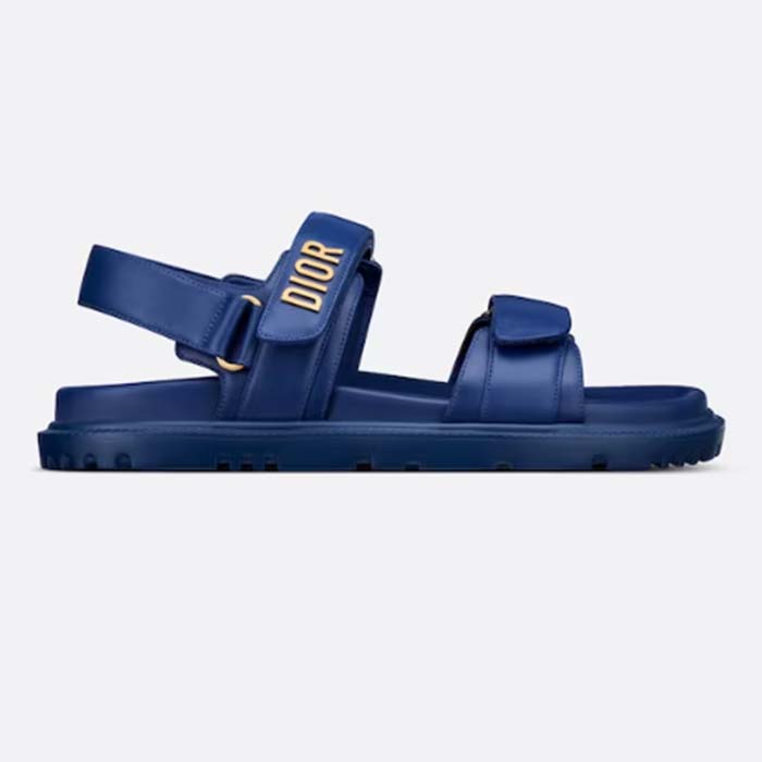 Dior Women CD Shoes DiorAct Sandal Royal Blue Lambskin Gold-Finish Metal Signature