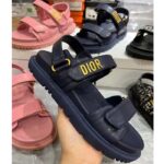 Dior Women CD Shoes DiorAct Sandal Royal Blue Lambskin Gold-Finish Metal Signature - Image 2