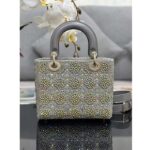 Dior Women CD Small Lady Dior Bag Gray Smooth Calfskin Satin Bead Embroidery - Image 3
