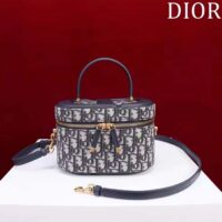 Dior Women Medium CD Signature Vanity Case Blue Oblique Jacquard Leather Handle (9)