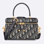 Dior Women Medium CD Signature Vanity Case Blue Oblique Jacquard Leather Handle