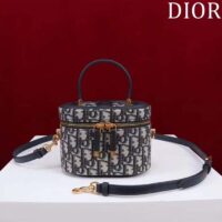 Dior Women Small CD Signature Vanity Case Blue Oblique Jacquard Leather Handle (8)