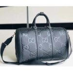 Gucci GG Unisex Jumbo GG Small Duffle Bag Black Leather Zip Closure - Imagen 3