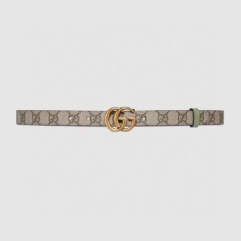 Gucci GG Unisex Marmont Reversible Thin Belt Beige Ebony GG Supreme Canvas