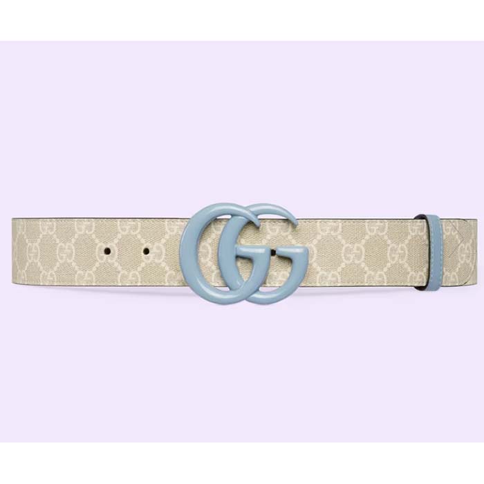 Gucci GG Unisex Marmont Wide Archival Belt Beige White GG Supreme Canvas