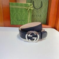 Gucci GG Unisex Signature Leather Belt Black Interlocking G Buckle 3.8 CM Width (6)