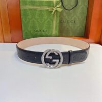 Gucci GG Unisex Signature Leather Belt Black Interlocking G Buckle 3.8 CM Width (6)