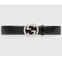 Gucci GG Unisex Signature Leather Belt Black Interlocking G Buckle 3.8 CM Width