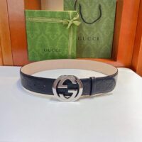 Gucci GG Unisex Signature Leather Belt Black Interlocking G Buckle 3.8 CM Width (6)