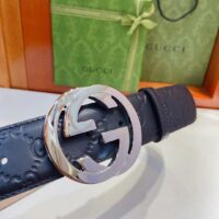 Gucci GG Unisex Signature Leather Belt Black Interlocking G Buckle 3.8 CM Width (6)