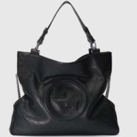 Gucci Unisex Blondie Medium Tote Bag Black Leather Round Interlocking G (2)